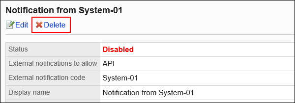 Image of a delete action link
