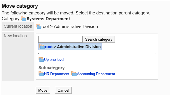 Screen to move categories