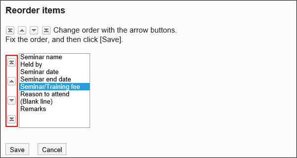Reordering items screen