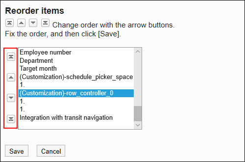 Reordering items screen