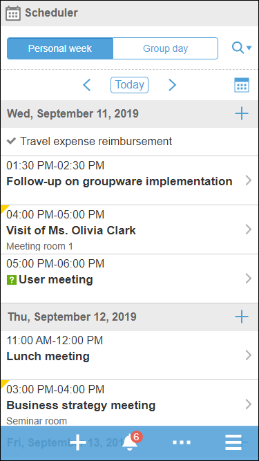 Image of the Scheduler displayed on the smartphone view