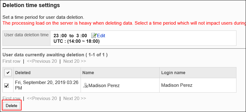 Image of selecting users to delete