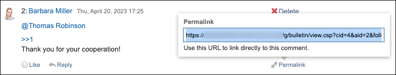 Screenshot: Permalink of a comment is highlighted