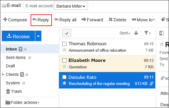 Image of a reply action link on a window with preview