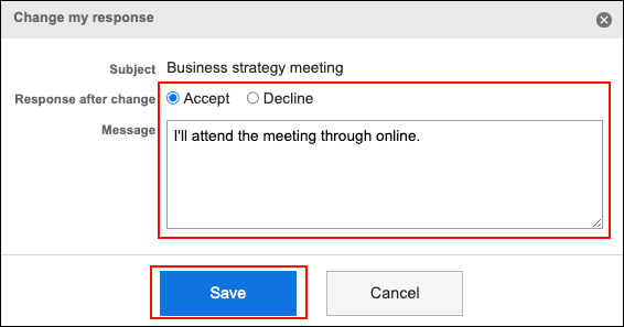 Screenshot: The "Change my response" dialog