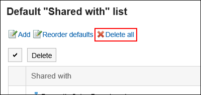 Screen capture: The "Default Shared with list" screen