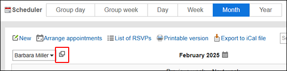 Screenshot: Scheduler screen with the icon for selecting users/facilities highlighted