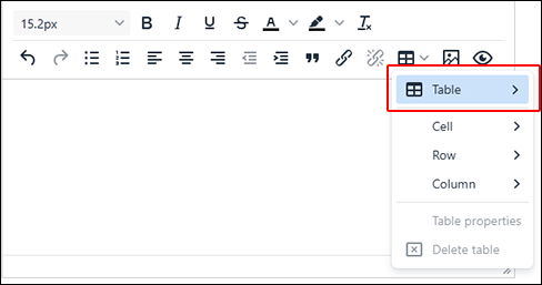 Screenshot: The "Table" on the menu is highlighted