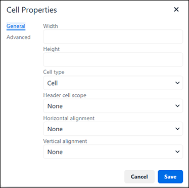Screenshot: The "General" tab of "Cell Properties"