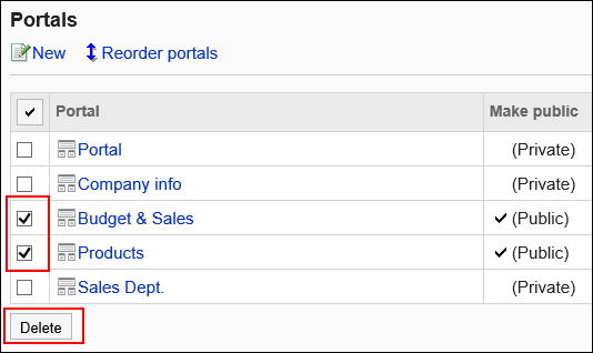 Image of selecting portals to delete