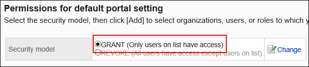 Image of the security model "GRANT (Only users on list have access)"