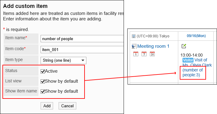 Image showing custom items with item names on the Facility list screen