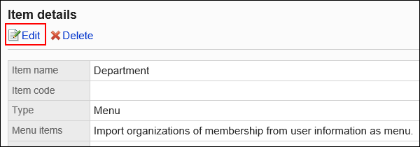 Image in which the edit action link is highlighted