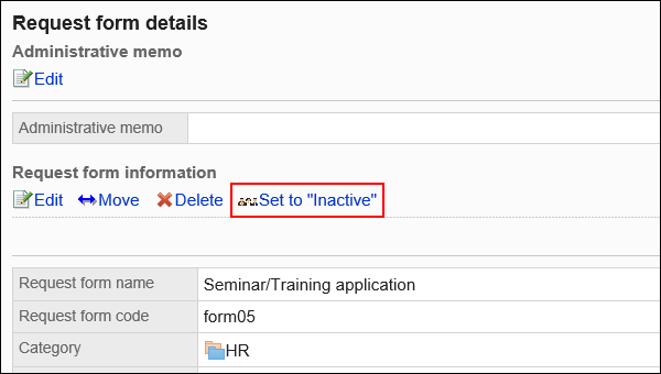 Image in which the action link to set to Inactivate is highlighted