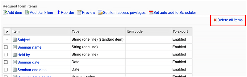 Image of the Delete all items action link