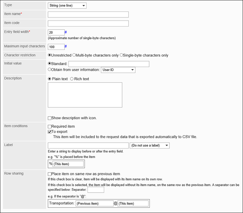 Image of setting String (one line) item
