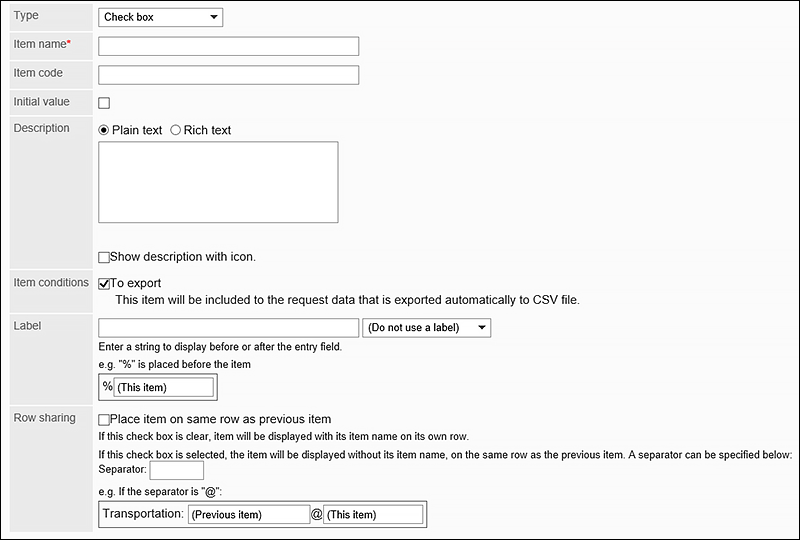 Image of setting checkbox items