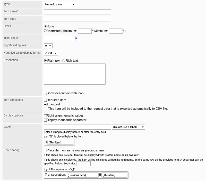 Image of setting numeric fields