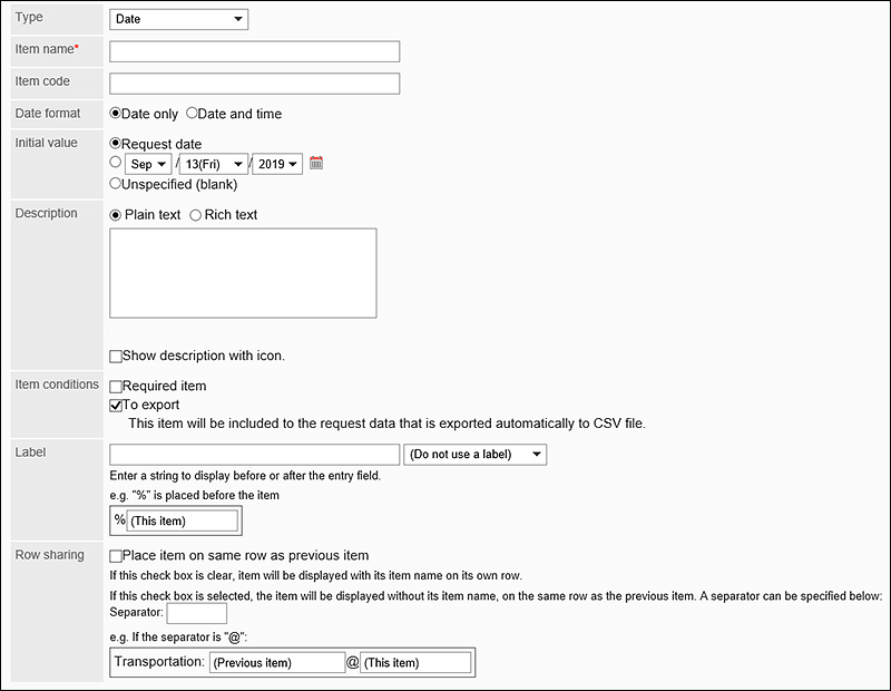 Image of setting date items