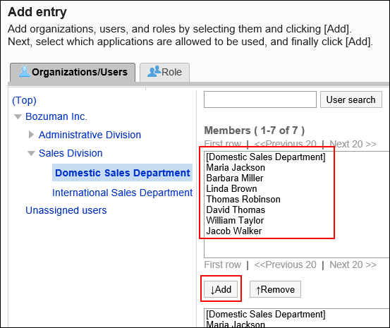 Image showing the selection of target organizations, users, or roles