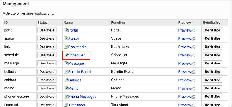 Screenshot: The "Management" screen showing how to navigate to the "Edit application name" screen
