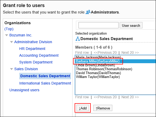 Image showing the role setting button