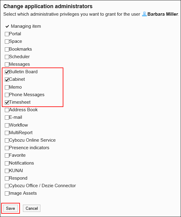 Changing administrative privileges for applications screen
