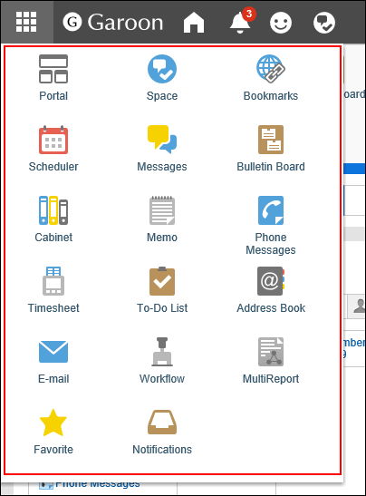 Image of the menu that is displayed by clicking the app icon