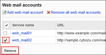 Image of selecting the Web mail to delete