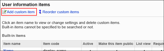 Image showing the link to add custom items