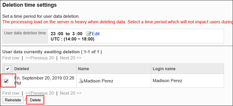 Image of selecting users to delete