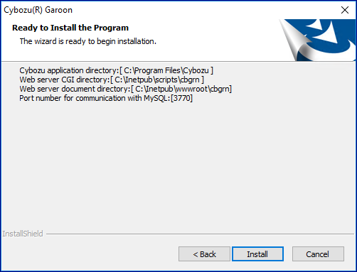 Screen capture: Completion of the installation preparations