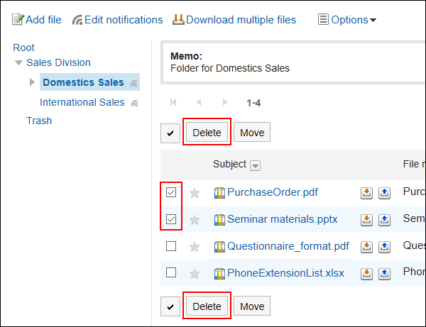 Image with selected file to delete