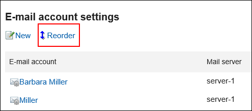 Image in which the action link for reordering e-mail accounts is highlighted