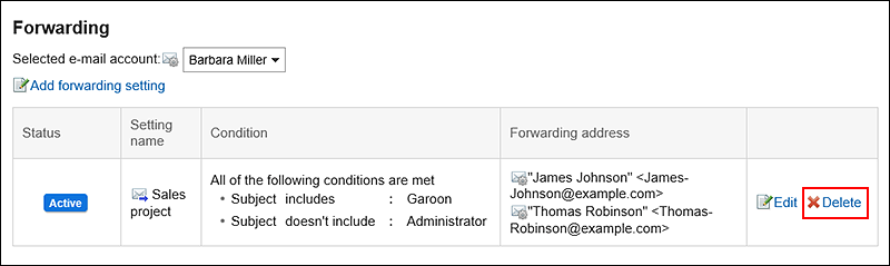 Image in which the delete action link is highlighted