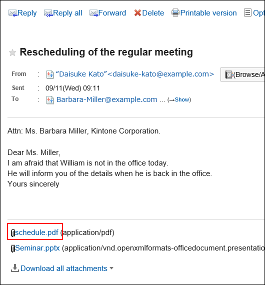 Image in which the attachment on a window without preview is highlighted