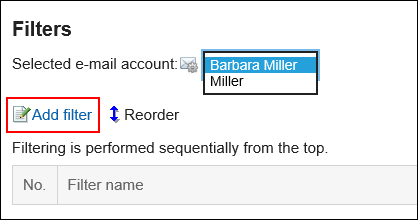 Image in which the action link for adding filters is highlighted