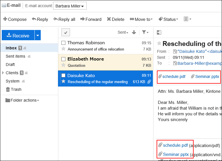 Image of attachments on a window with preview