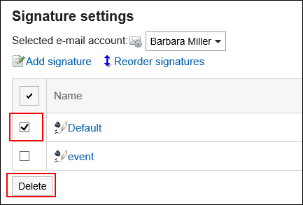 Image in which the signature to delete is highlighted
