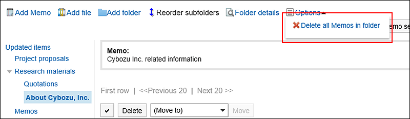 Image of deleting all notes in the folder
