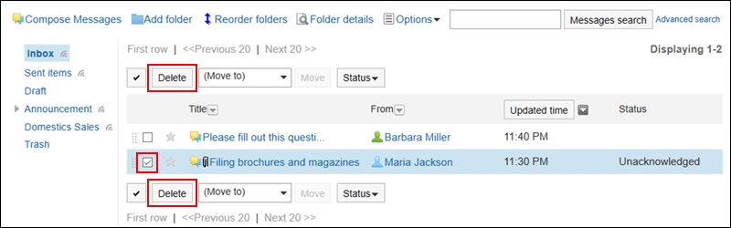 Image of selecting messages to be deleted