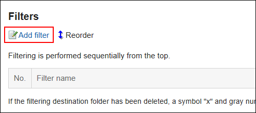 Image in which the action link for adding filters is highlighted