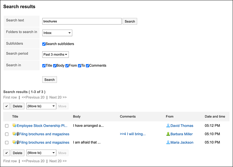 Screenshot: The "Search results" screen