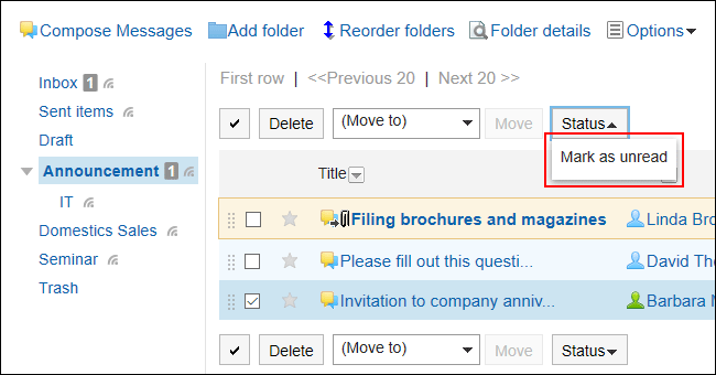 Image of the "Mark as unread" link in options