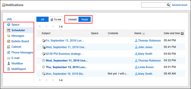 Image of filtering notifications to search