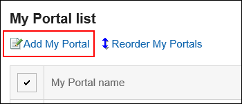 Image in which the adding My Portals action link is highlighted