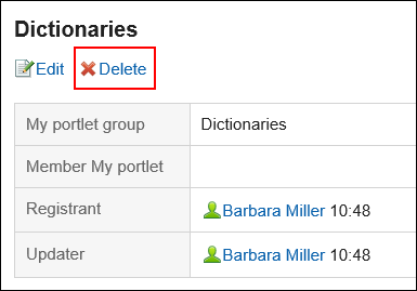 Image in which the delete action link is highlighted
