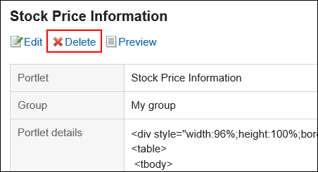 Image in which the delete action link is highlighted