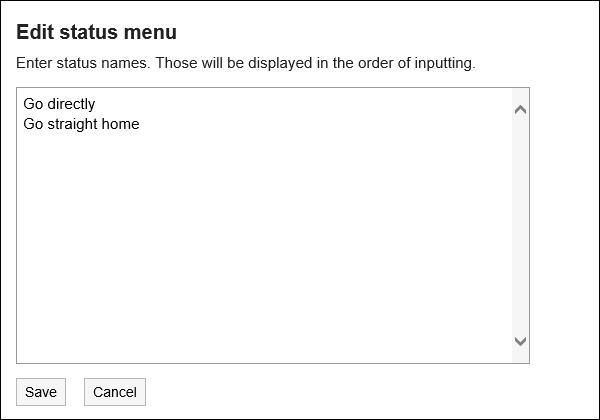 Image of the "Edit status menu" screen