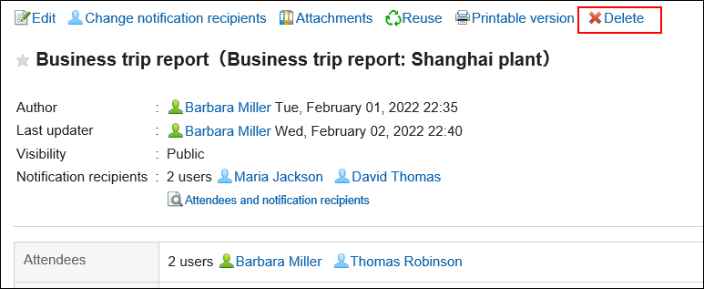 Screenshot: The "Delete" link is highlighted